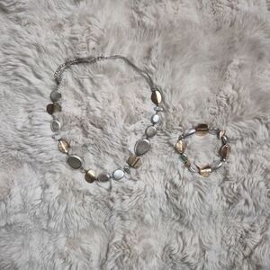 Vintage Jewelry Set Necklace Bracelet Small Stone Rock Pebble Like Beads Antique